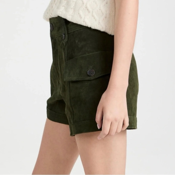 Blank NYC 100% Leather shorts crocodile tears cargo style dark green size 31 - Picture 2 of 5